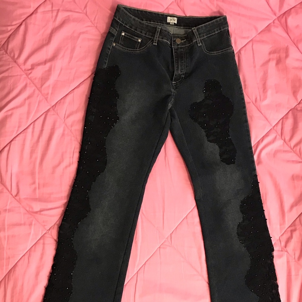 Cache Black Lace Jeans size 6